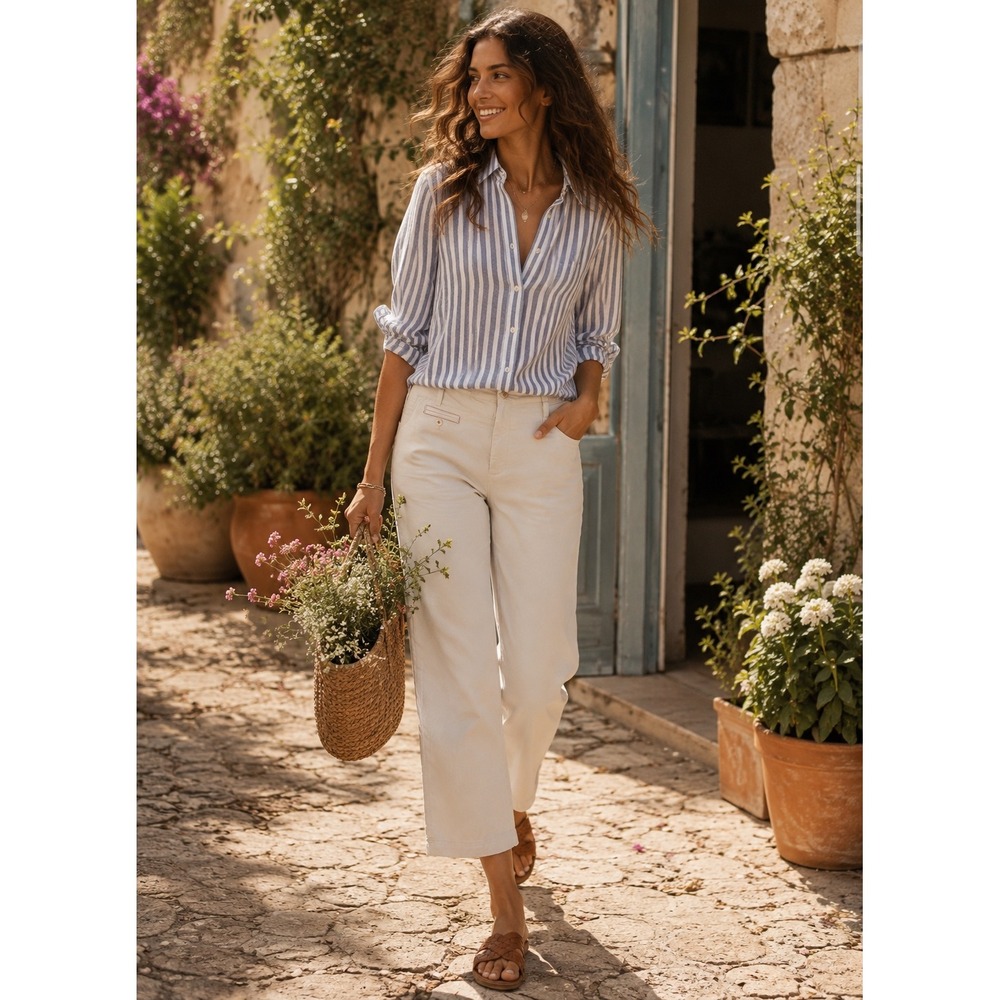 Maeve Anthropologie Women 6 IVORY WIDE LEG Crop Pants Cropped STRETCH‎ CHINO